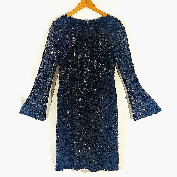 DKNY 🥂Black Sequin Bell Sleeve Cocktail dress Tags missing/see measurements - Picture 3 of 8